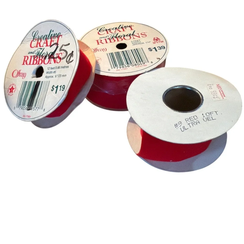 Offray MJD Designs Vintage Ribbon Lot 11pc Red Burgundy Brown Plaid Mixed Sizes